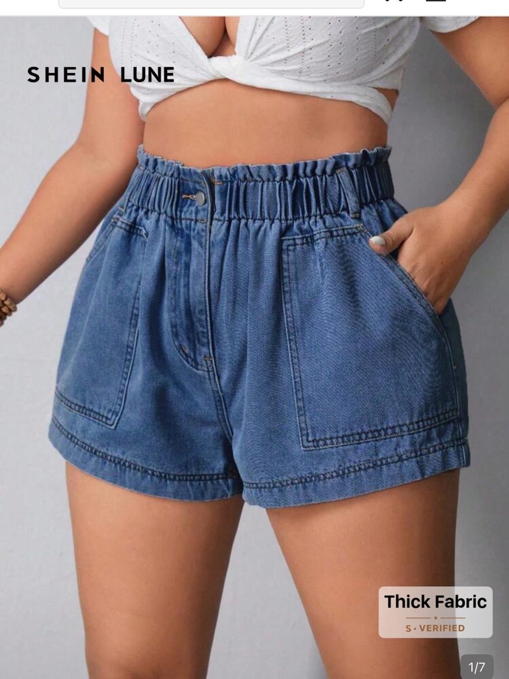 SHEIN Blue High Waist Paperbag Denim Shorts